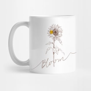 Line art sunflower with hand lettering "Bloom" Mug